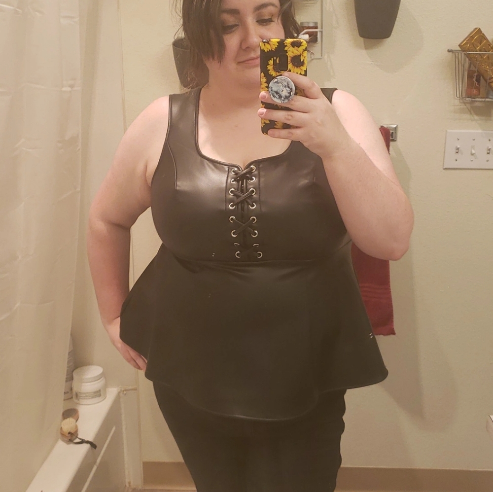 Faux leather peplum top